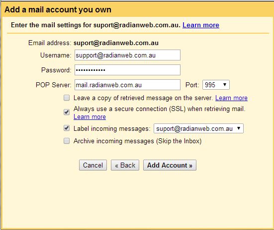 Add a mail account you own